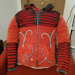 Embroidered Red and Black Women's Jacket
